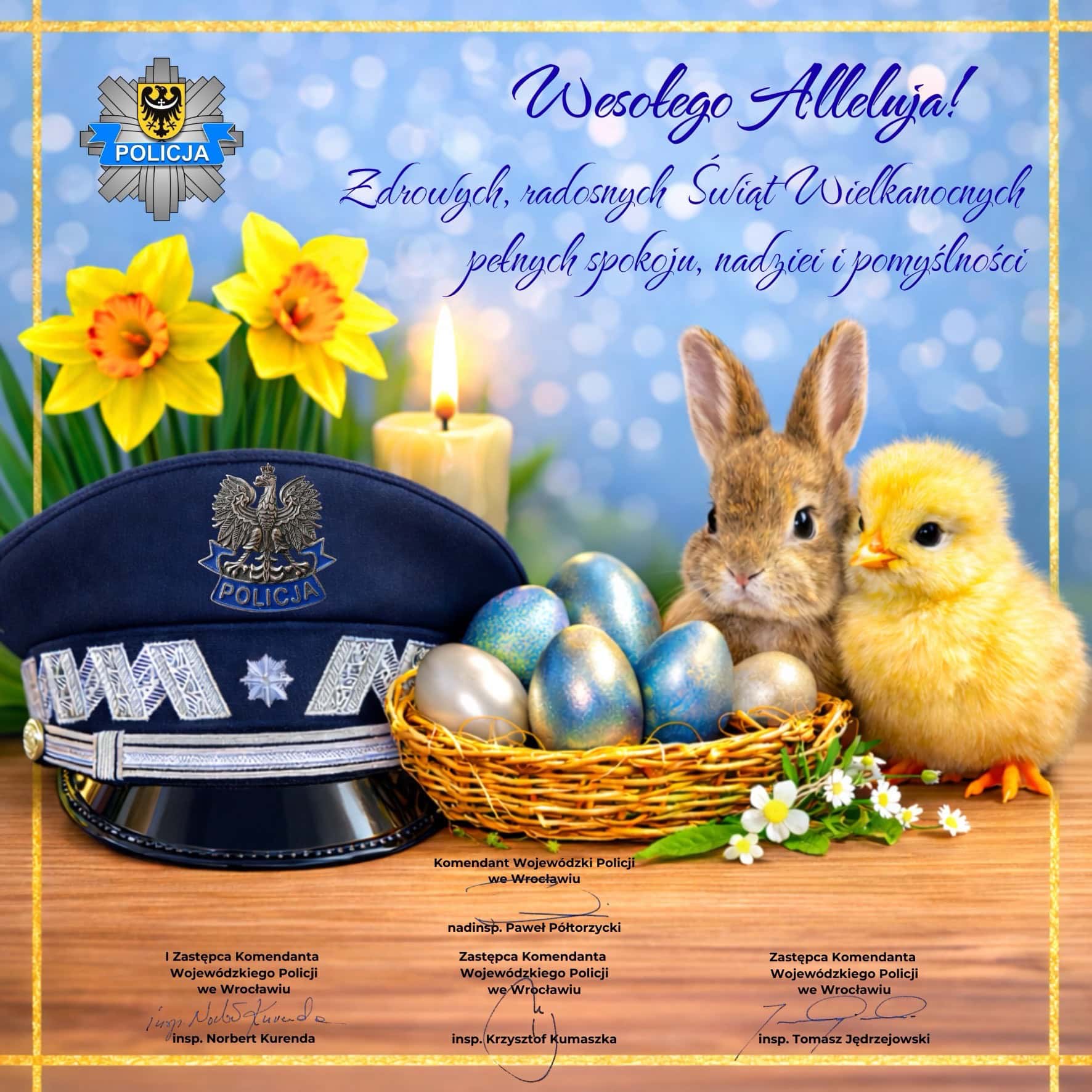 Tradycyjne święta Wielkanocne z zajączkiem, kurczaczkiem i pisankami w świątecznej aranżacji.